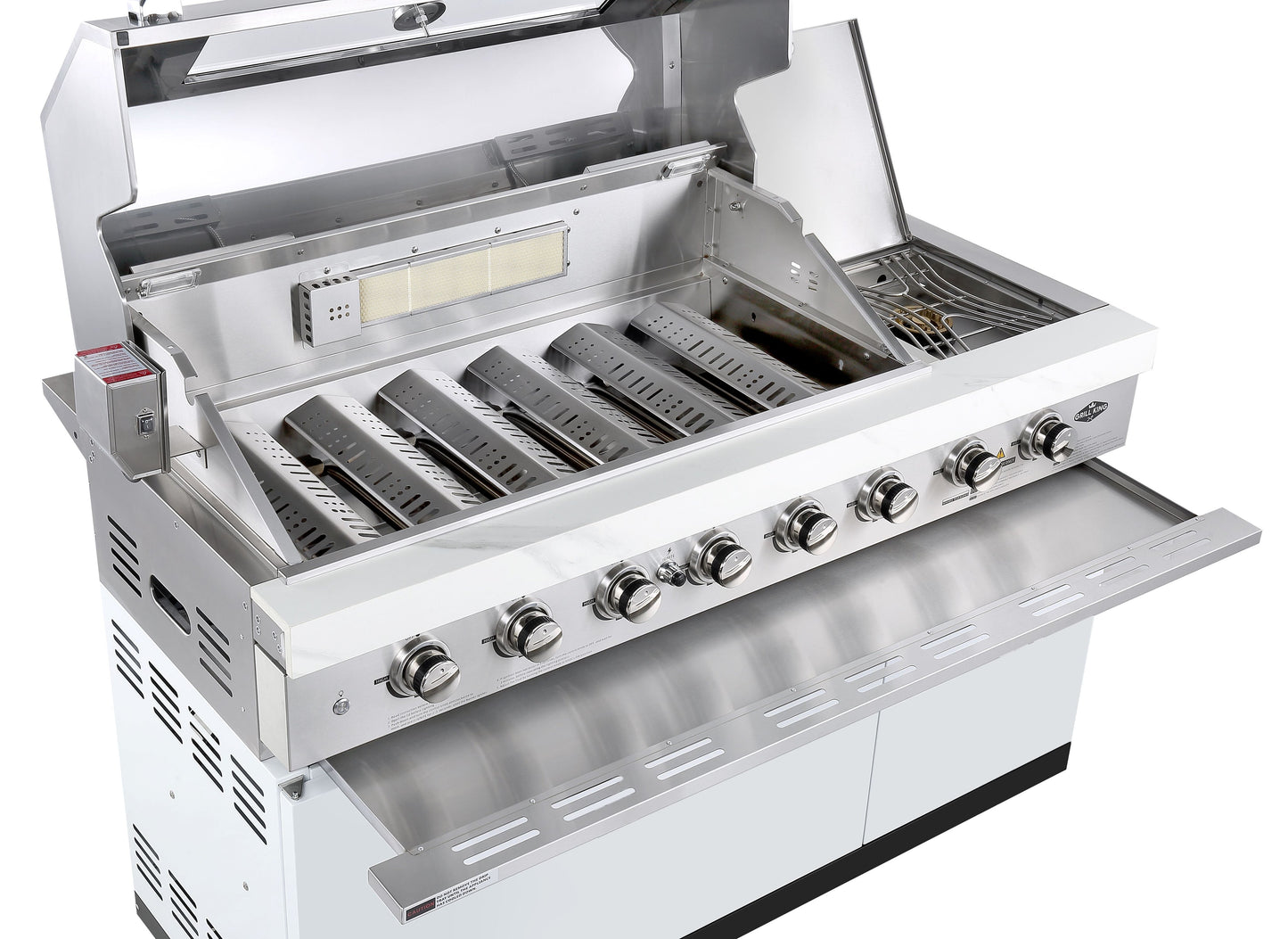 Rockpool White 4B + Wok: Designer Outdoor BBQ Kitchen Package Inc 2DR Fridge, 2DR Sink, 3 Draw Storage, Rear Infrared