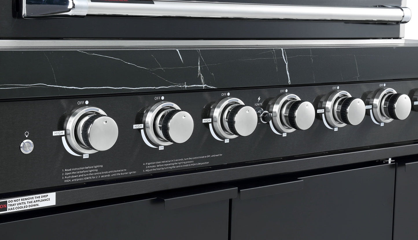 Rockpool Black 4B + Wok: Designer Outdoor BBQ Kitchen Package Inc Fridge, Sink, Rear Infrared