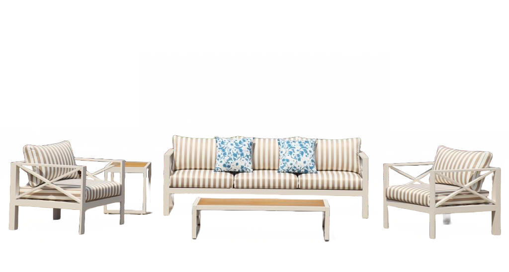 5-Piece Modern Outdoor Lounge Furniture Set Inc 3-Seater Day Bed, Coffee Table, Side Table & 3+1+1