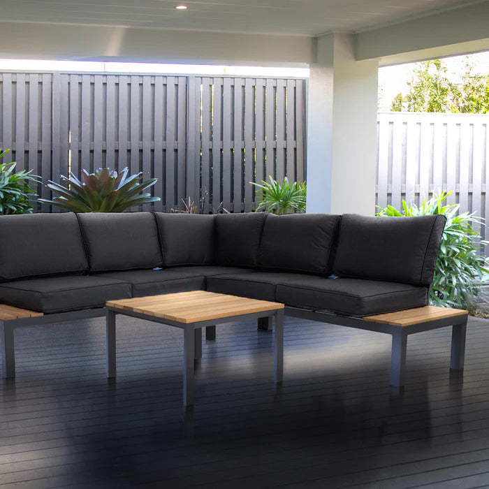 Outdoor Havana Package In Black - Outdoor Aluminum & Acacia Modular Corner Lounge Black Aluminium with Black Fabric