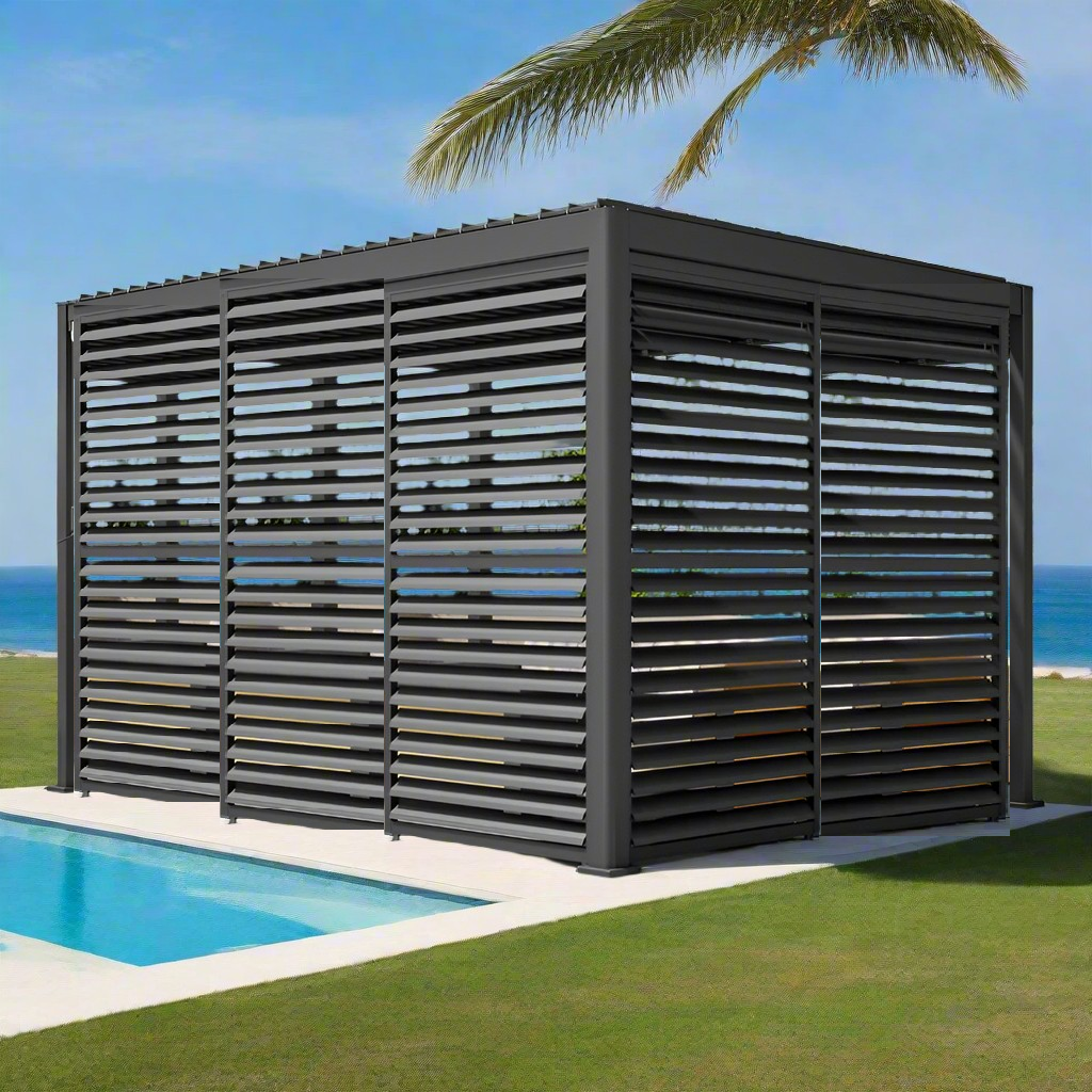 Pergola Shutter Wall in Monument Powder Coated suits Gazebo Mate Louvered Gazebo