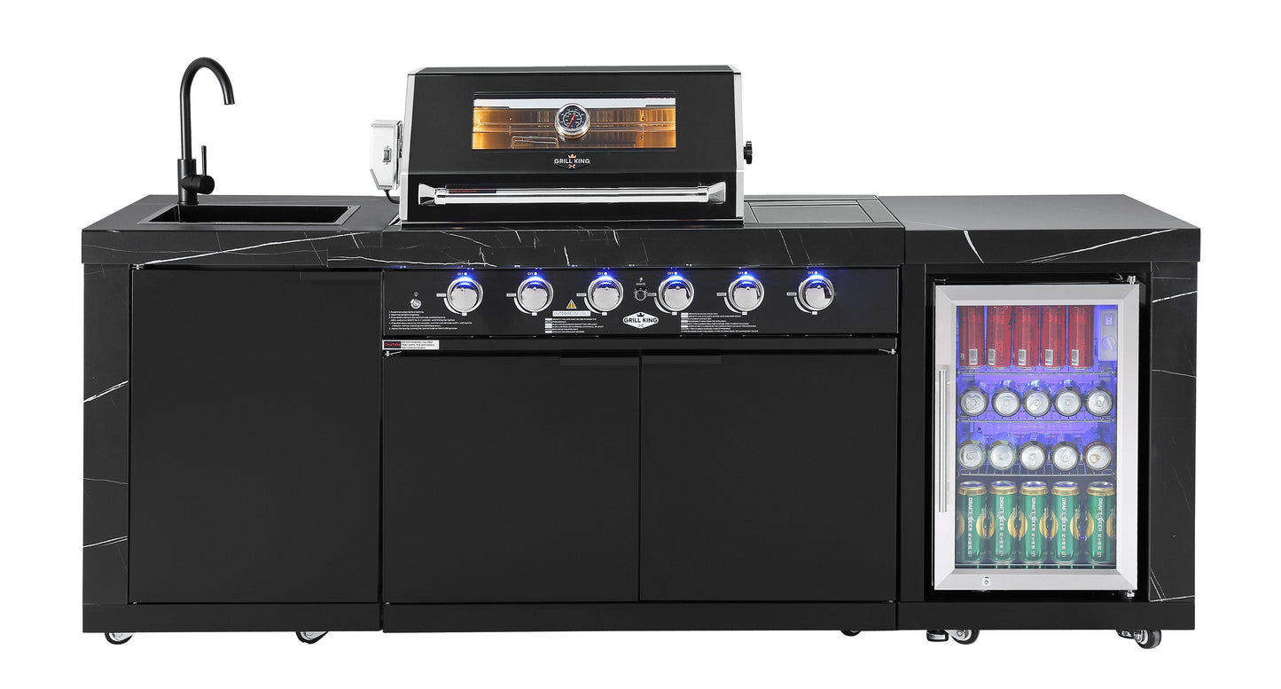 Rockpool Black 4B + Wok: Designer Outdoor BBQ Kitchen Package Inc Fridge, Sink, Rear Infrared