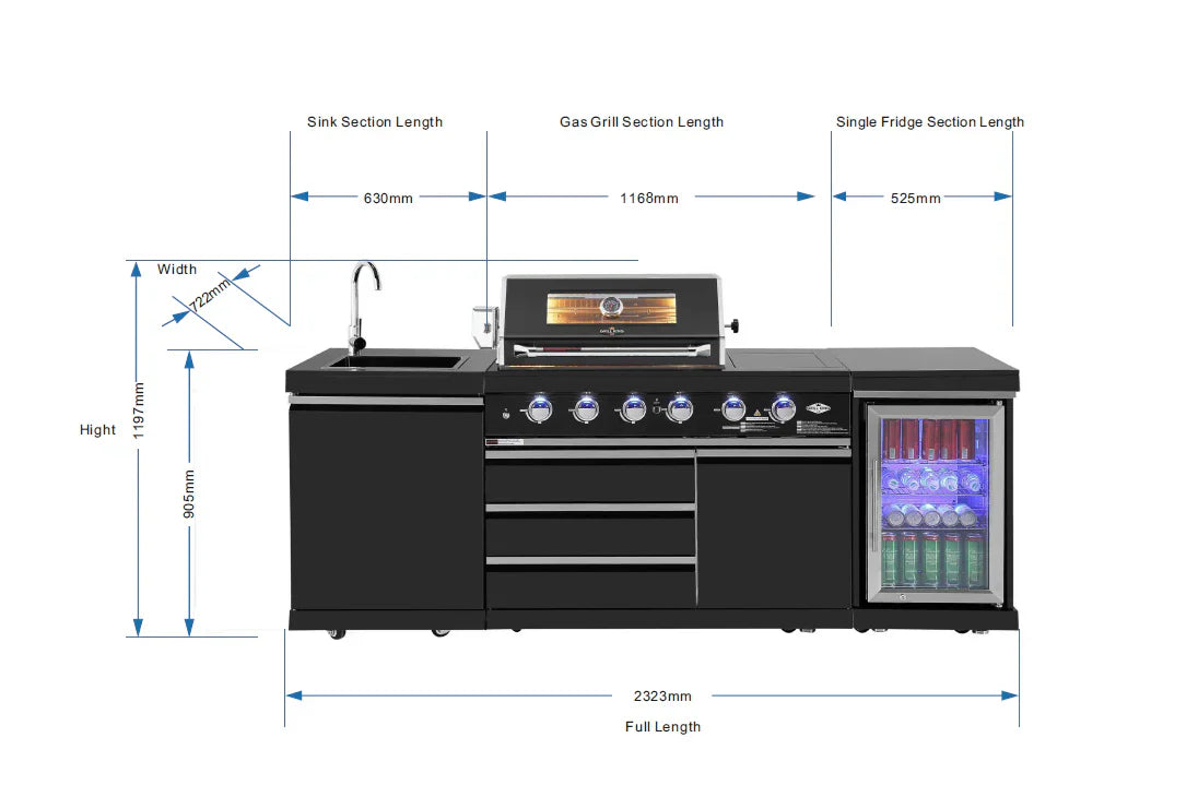 Kingsley 4B + Wok Black Stainless Steel BBQ Module (BBQ Only Fridge Sink Sold Seperate)