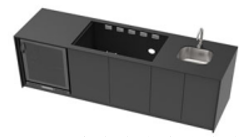 Grill King Signature Series 6 Burner Outdoor BBQ Kitchen Package – Black Stone Benchtop, Black Aluminium Cabinets, Built-In BBQ + Rotisserie