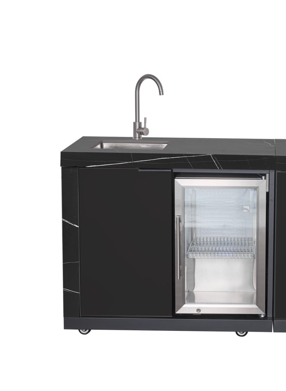 Grill Kings Rockpool Compact 2.1m Outdoor BBQ Kitchen – 4-Burner Grill, Sintered Stone Benchtop, Sink & Fridge