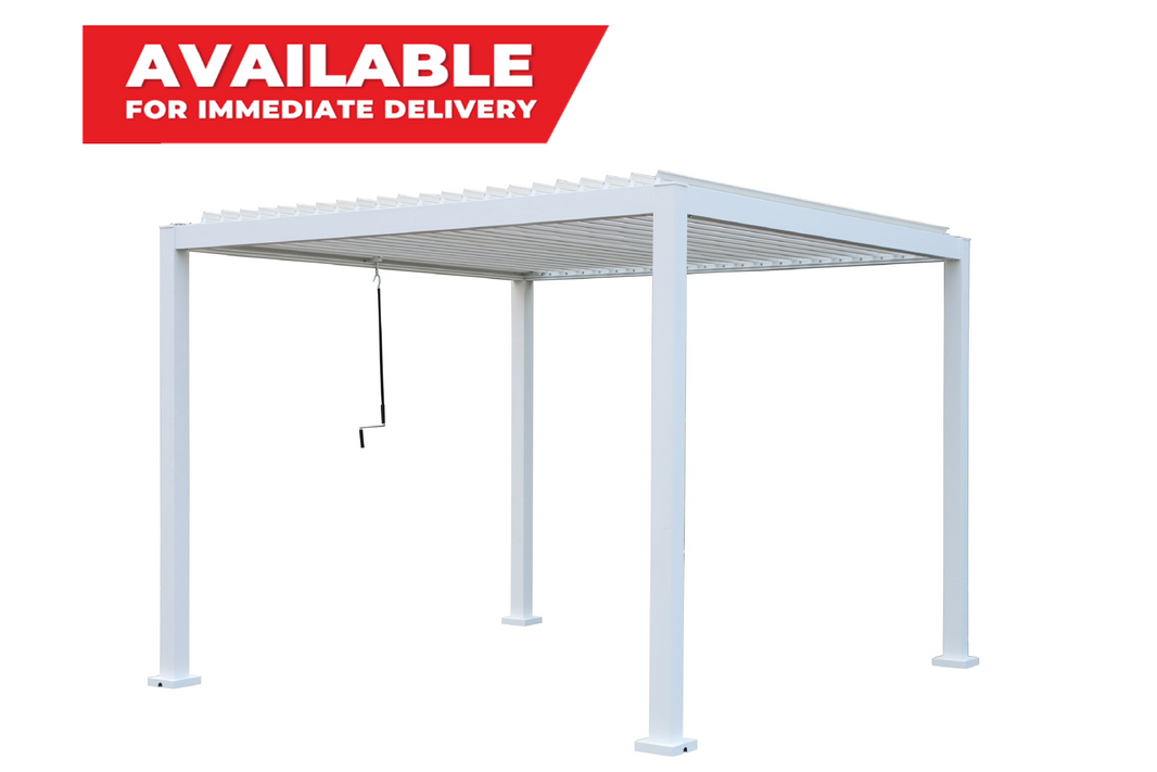 GazeboMate 3x4M Semi Permanent Louvered Gazebo Aluminium Pergola White Heavy Duty Wind Resistant