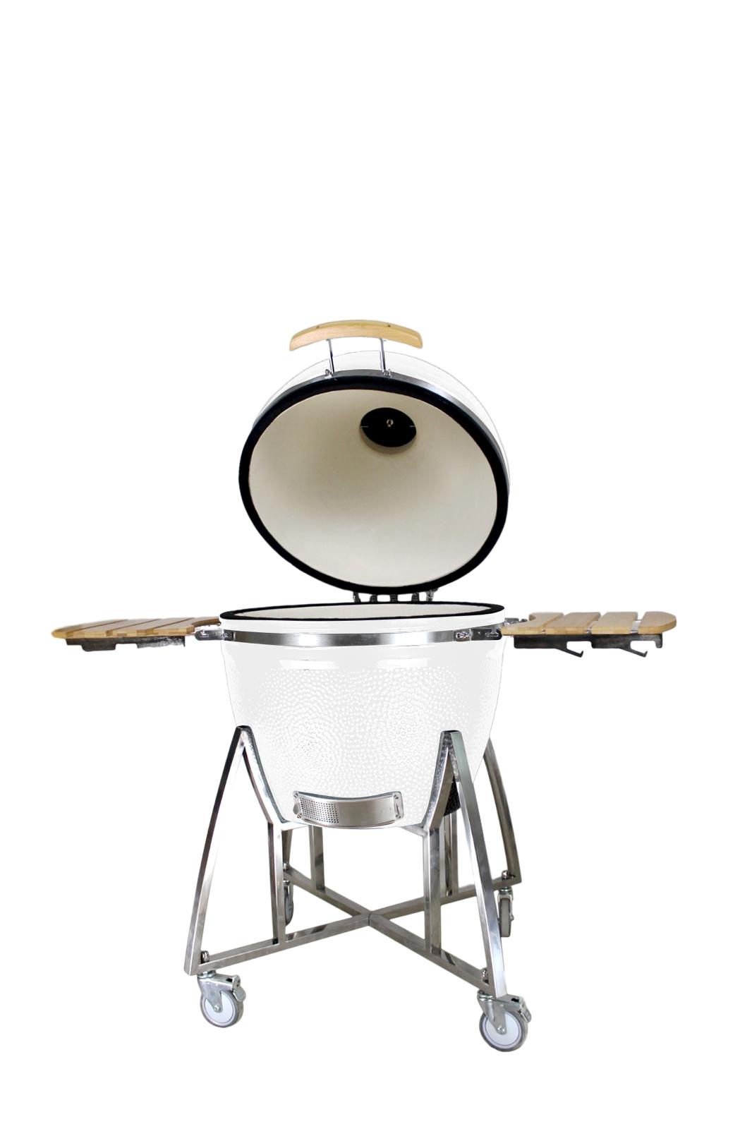Grill King 27” White Kamado Ceramic Charcoal Grill With Trolley & Side Tables