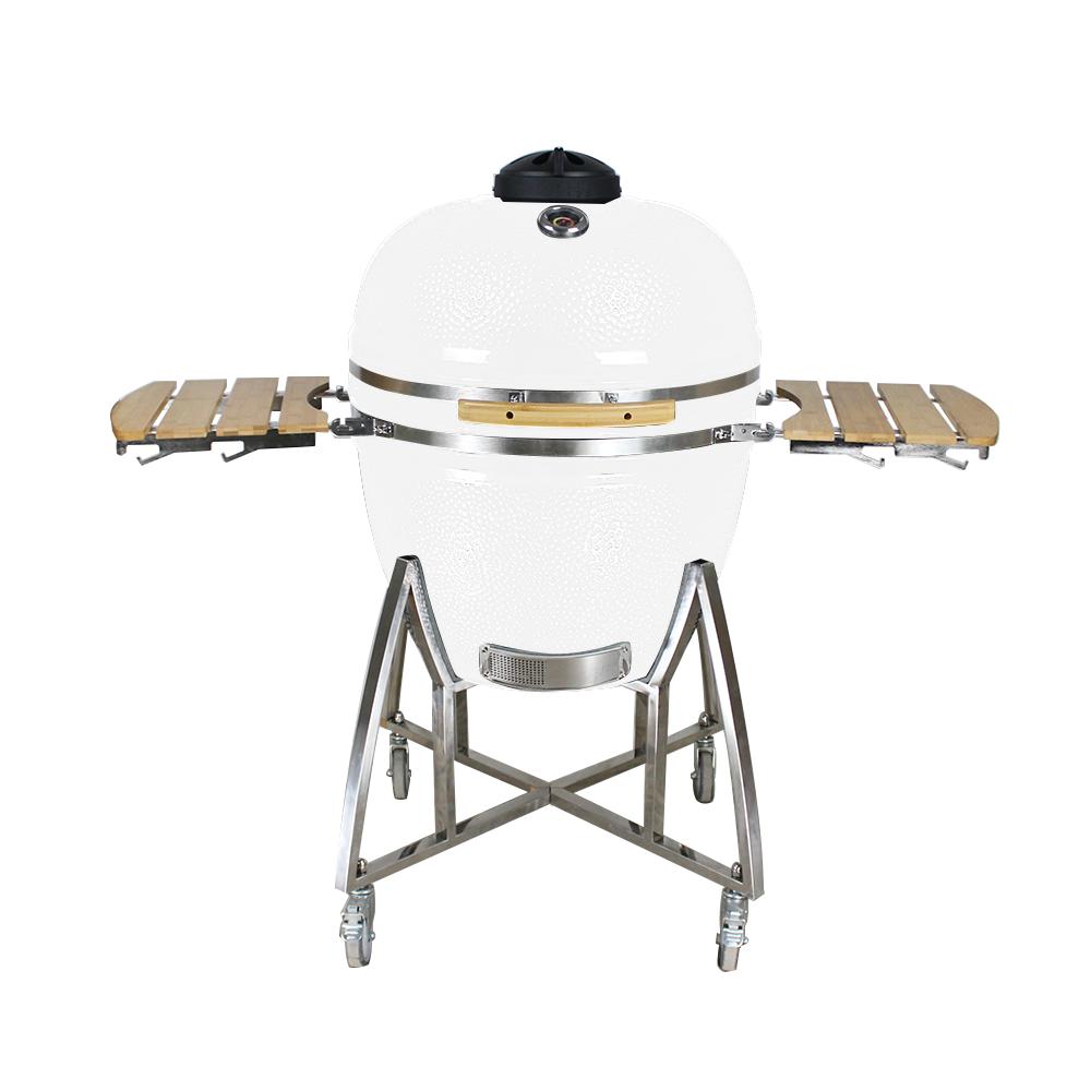 Grill King 27” White Kamado Ceramic Charcoal Grill With Trolley & Side Tables