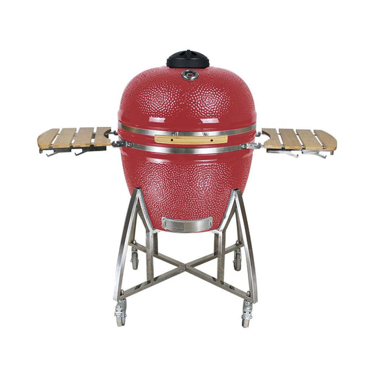 Grill King 27” White Kamado Ceramic Charcoal Grill With Trolley & Side Tables