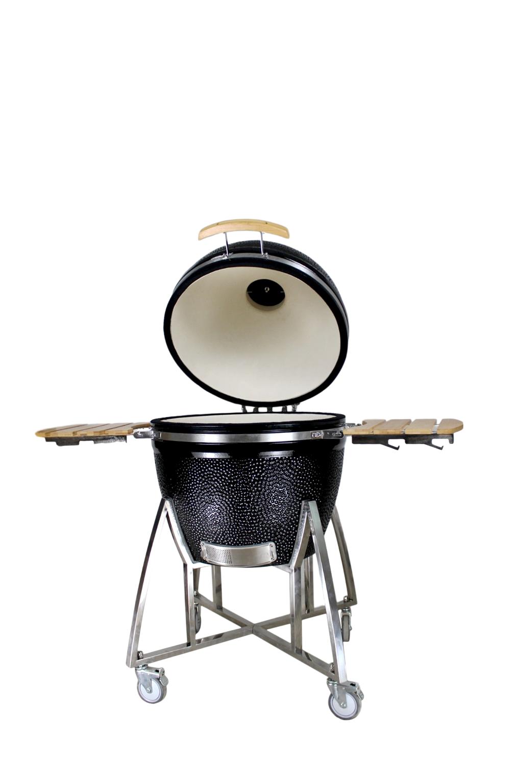 Grill King 27” White Kamado Ceramic Charcoal Grill With Trolley & Side Tables