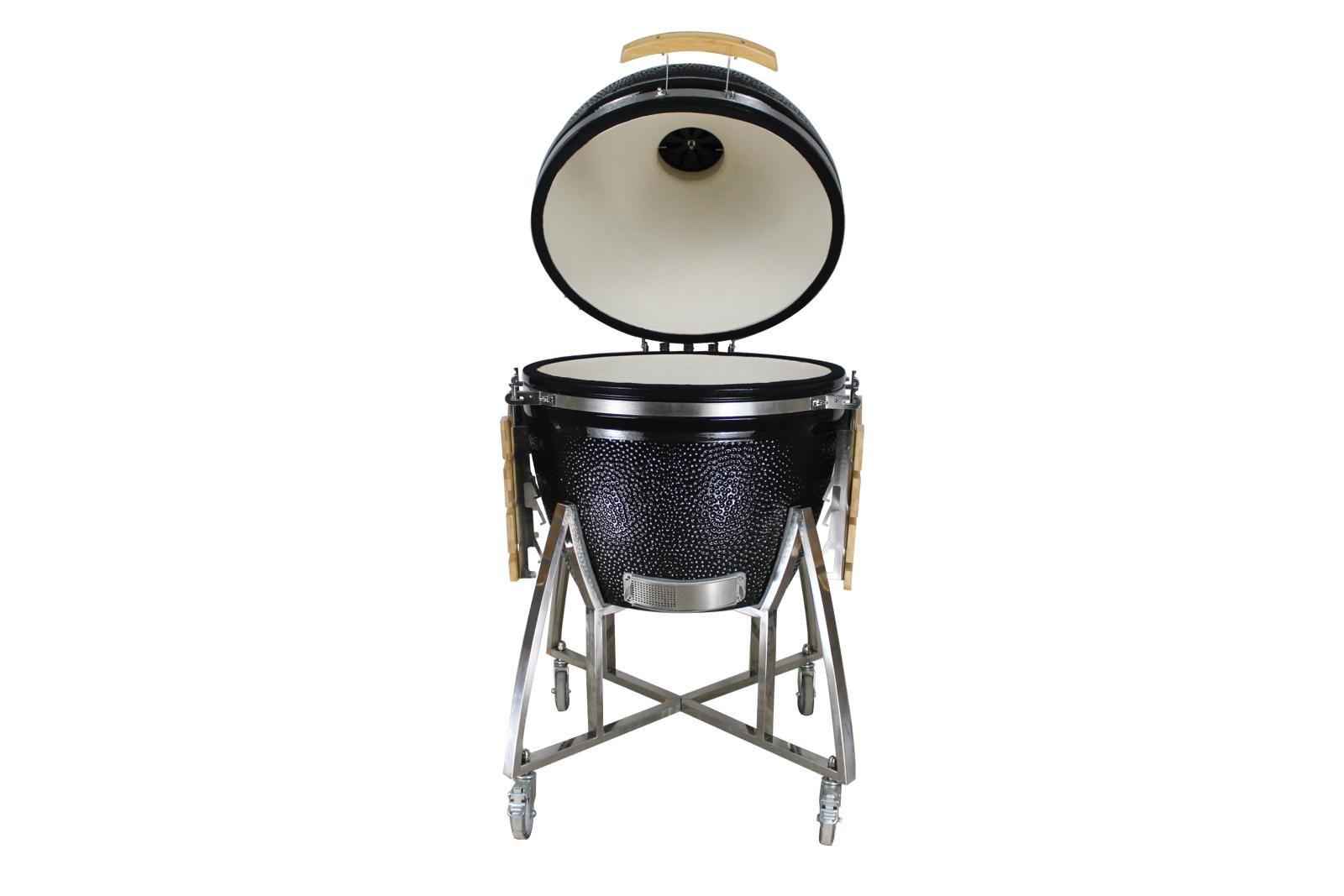 Grill King 16” Black Kamado Ceramic Charcoal Grill With Trolley & Side Tables
