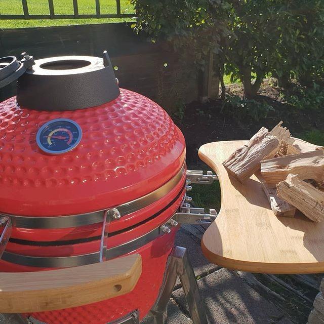 Grill King 27” White Kamado Ceramic Charcoal Grill With Trolley & Side Tables
