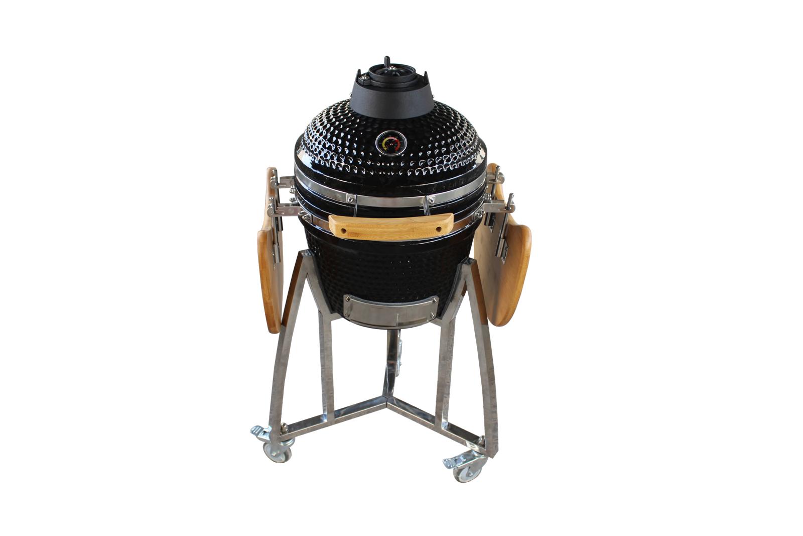 Grill King 27” White Kamado Ceramic Charcoal Grill With Trolley & Side Tables