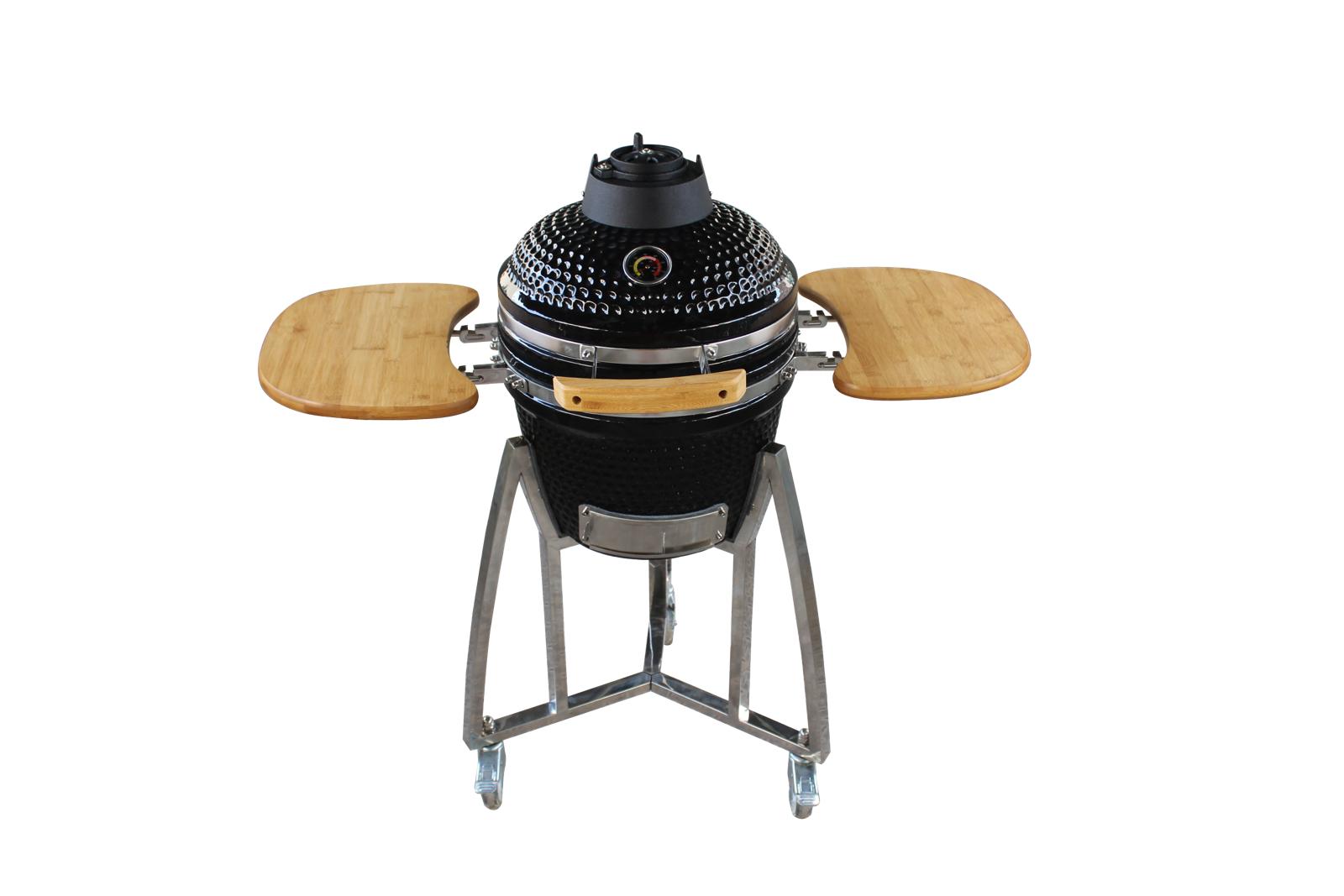 Grill King 16” Black Kamado Ceramic Charcoal Grill With Trolley & Side Tables