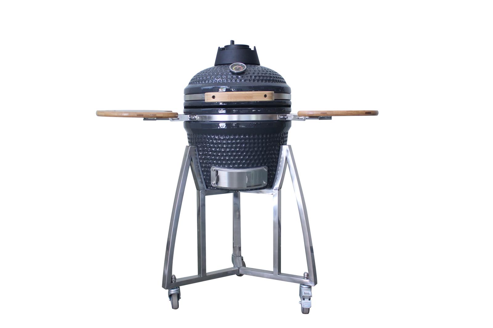 Grill King 16” Black Kamado Ceramic Charcoal Grill With Trolley & Side Tables