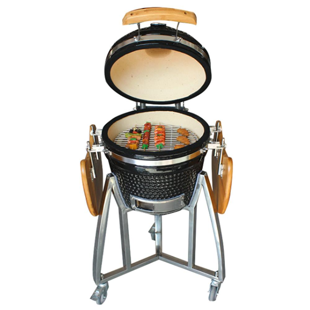 Grill King 27” White Kamado Ceramic Charcoal Grill With Trolley & Side Tables