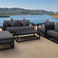 7 Piece Charcoal Aluminium Hampton Style Outdoor Furniture Lounge Set Weather Resistant 3 Seater, 1+1 + Coffee Table & 2x Side tables