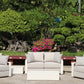 White Hampton Style Lounge Set Inc 2+1+1, Coffee Table Aluminium Frame and Weather Resistant Fabric