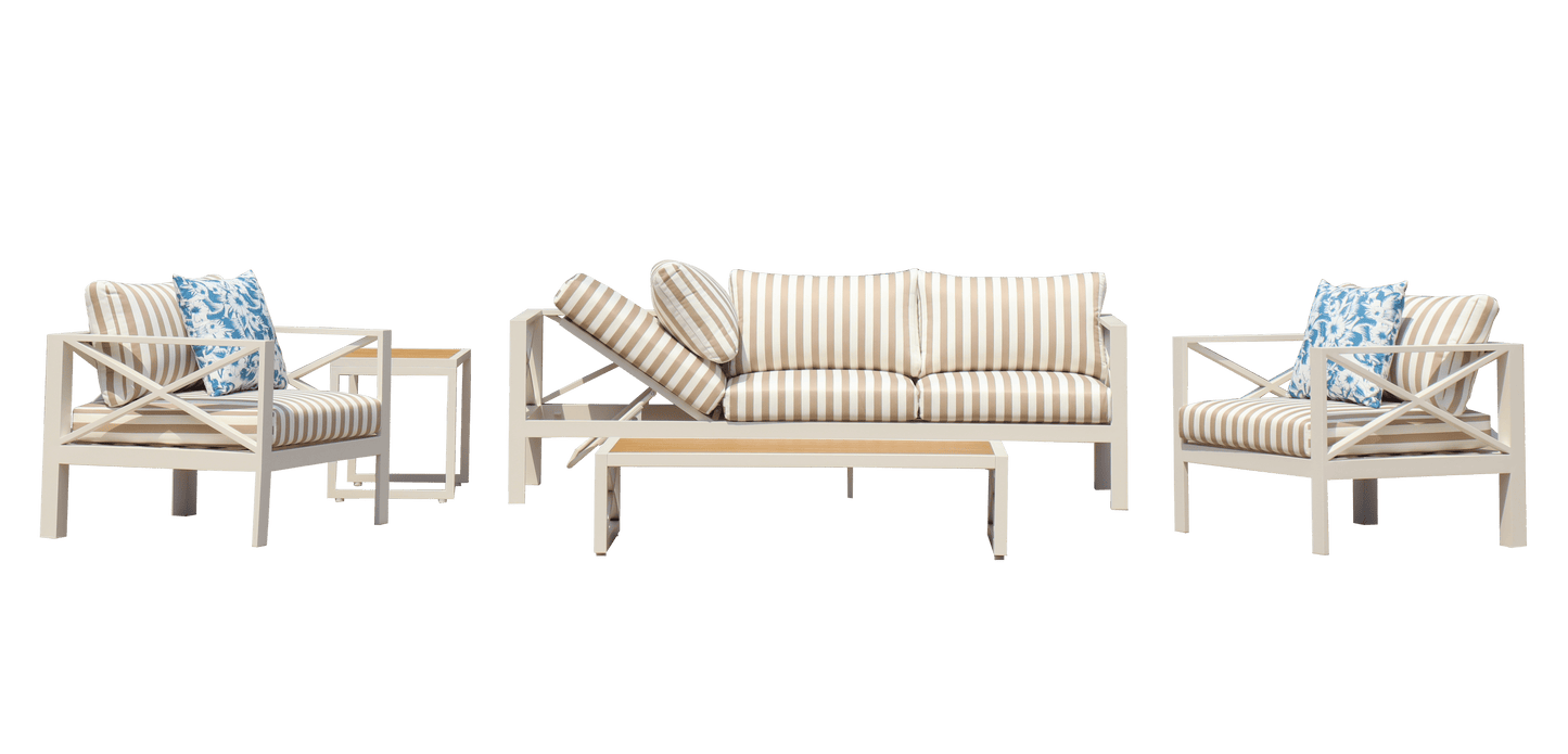 5-Piece Modern Outdoor Lounge Furniture Set Inc 3-Seater Day Bed, Coffee Table, Side Table & 3+1+1