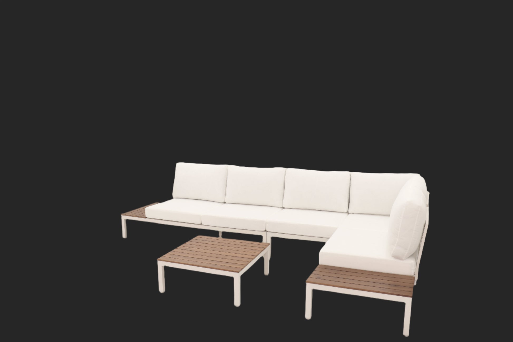Modular Sofa Outdoor Furniture Set White Aluminium White Cusions Modular 4 Piece inc Coffe Table