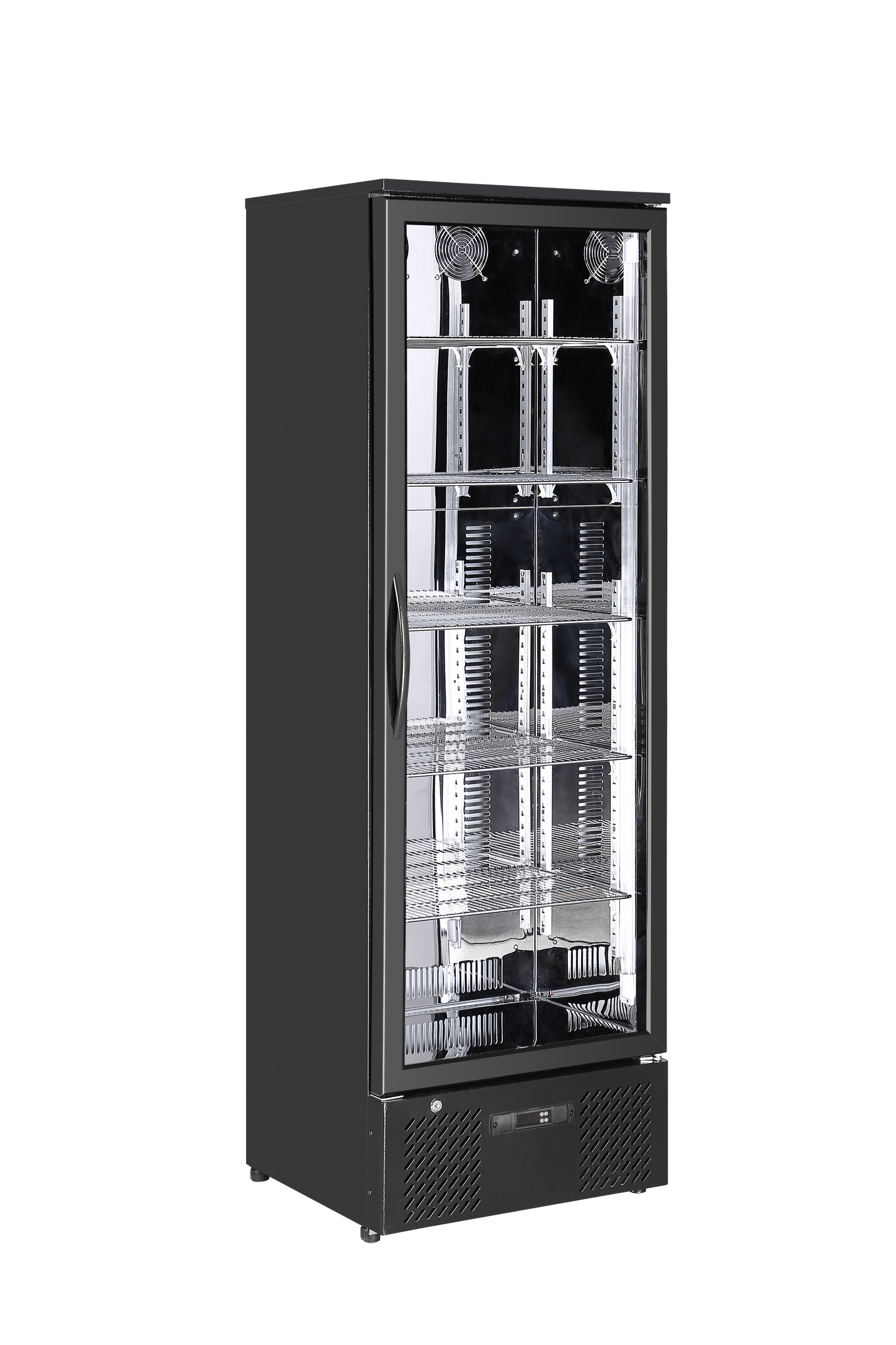 Tropical Rated Triple Glazed 293Ltr Single Door Upright Commercial Wine Bar Fridge Chiller Can Cooler in Black