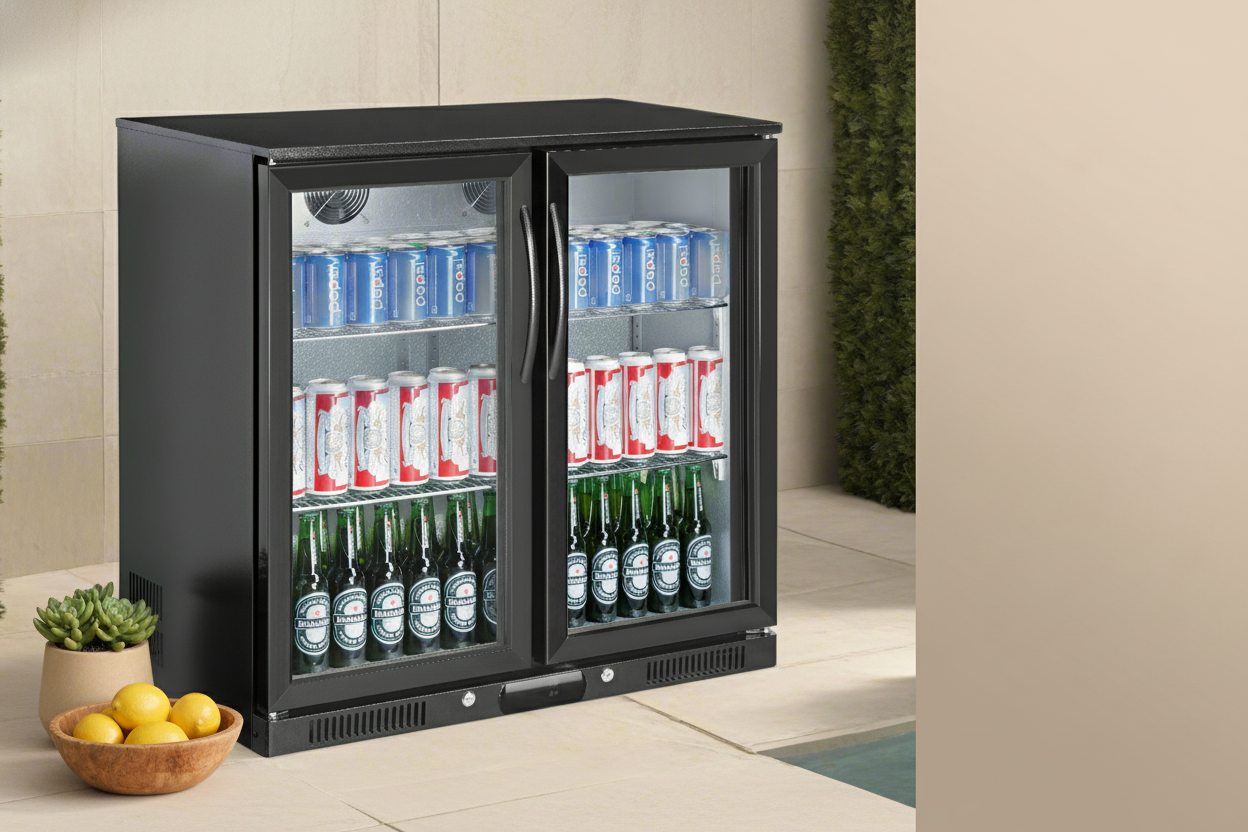 Kingsley BBQ Benchtop Fridge Module & 208L Black Stainless Steel Fridge Integration