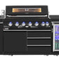 Pre Order 6 Burner Non Wok Black Stainless Steel BBQ Kitchen: Stone Bench, Fridge, Sink, Height Adjustable, Rotisserie with BBQ Cover