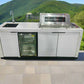 Compact Series Rockpool White 4B BBQ Kitchen Package with Stone Benchtops, Hampton Waterfall Design