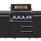 Kingsley 4 Burner Non Wok Black Stainless Steel BBQ Kitchen Package Inc 2x Storage Cupboards, Rotisserie & Covers