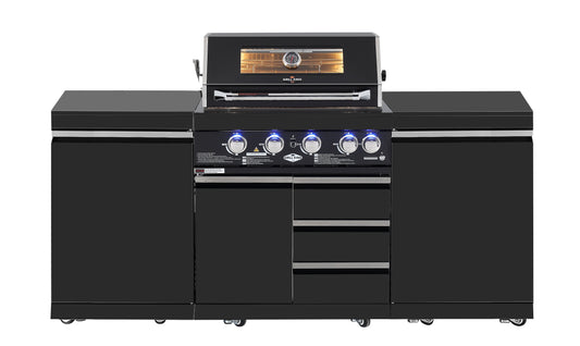 Kingsley 4 Burner Non Wok Black Stainless Steel BBQ Kitchen Package Inc 2x Storage Cupboards
