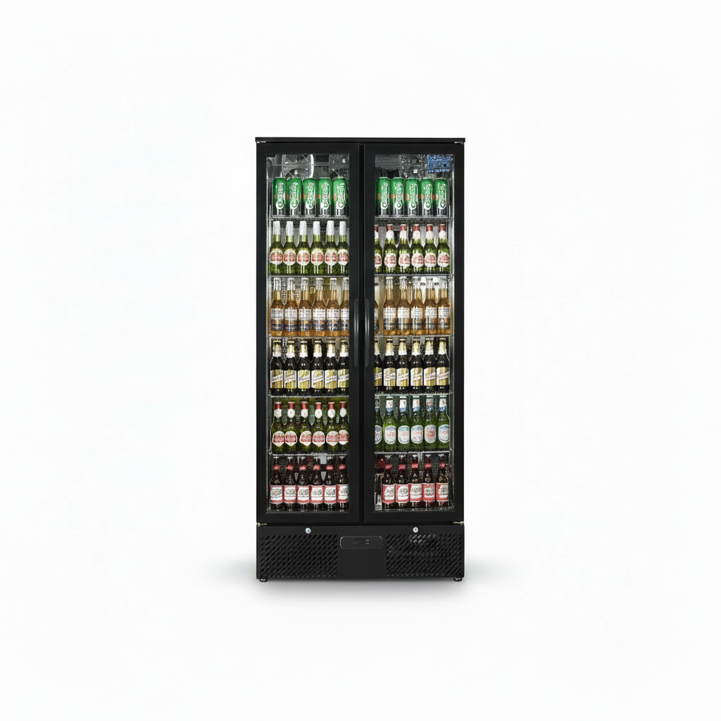 Floor Stock 458L Tropical Rated Triple Glazed Double Door Commercial 458ltr Upright Wine Bar Fridge Black