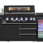 Pre Order 6 Burner Non Wok Black Stainless Steel BBQ Kitchen: Stone Bench, Fridge, Sink, Height Adjustable, Rotisserie with BBQ Cover