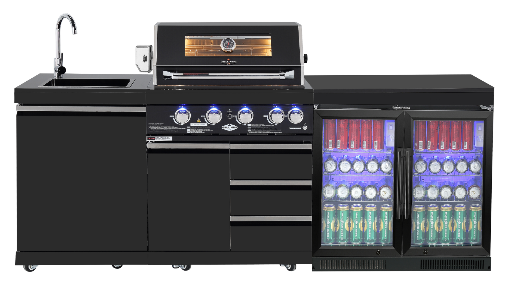 Kingsley 4 Burner Non Wok Black Stainless Steel BBQ Kitchen Package Inc 2x Storage Cupboards