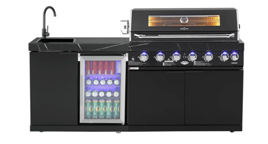Rockpool Black 6B Outdoor BBQ Kitchen Package with Sink & Fridge Combo Module