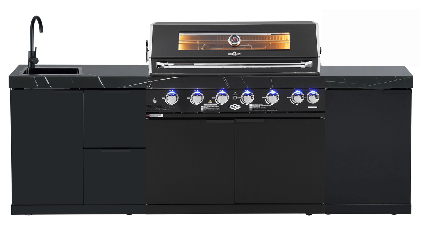 Rockpool Black 6B Outdoor BBQ Kitchen Package with Sink & Draw Combo Module