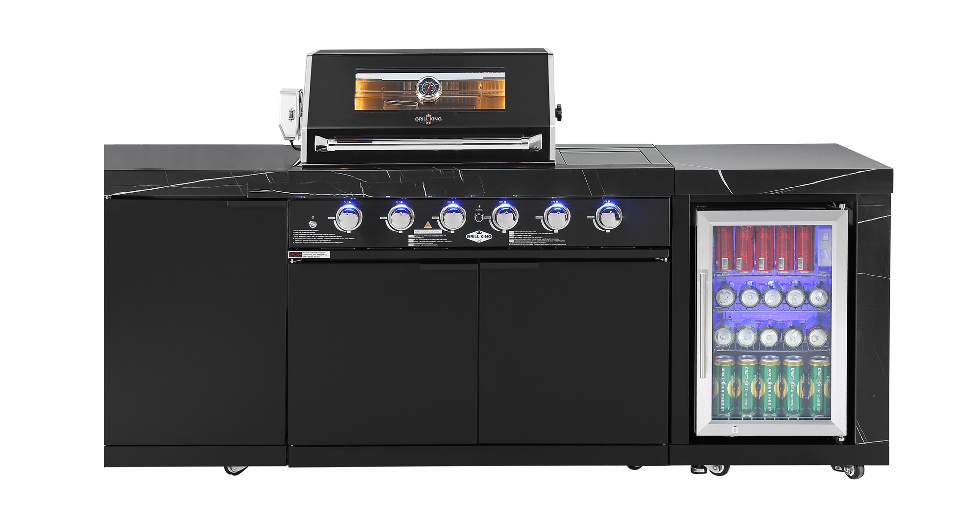 Rockpool Black 4B + Wok: Designer Outdoor BBQ Kitchen Package Inc Fridge, Storage Cabinet, Rear Infrared