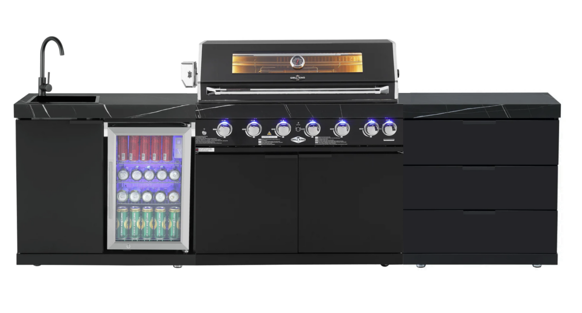 Rockpool Black 6B Outdoor BBQ Kitchen Package with Sink & Fridge Combo Module