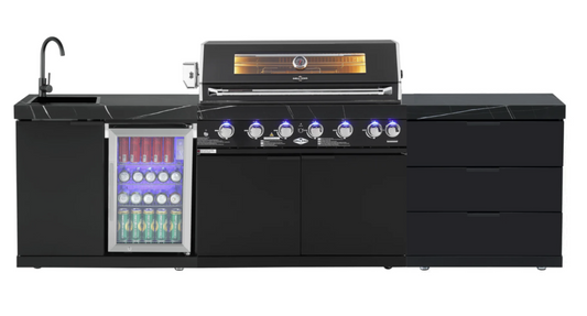 Rockpool Black 6B Outdoor BBQ Kitchen Package with Sink & Fridge Combo Module