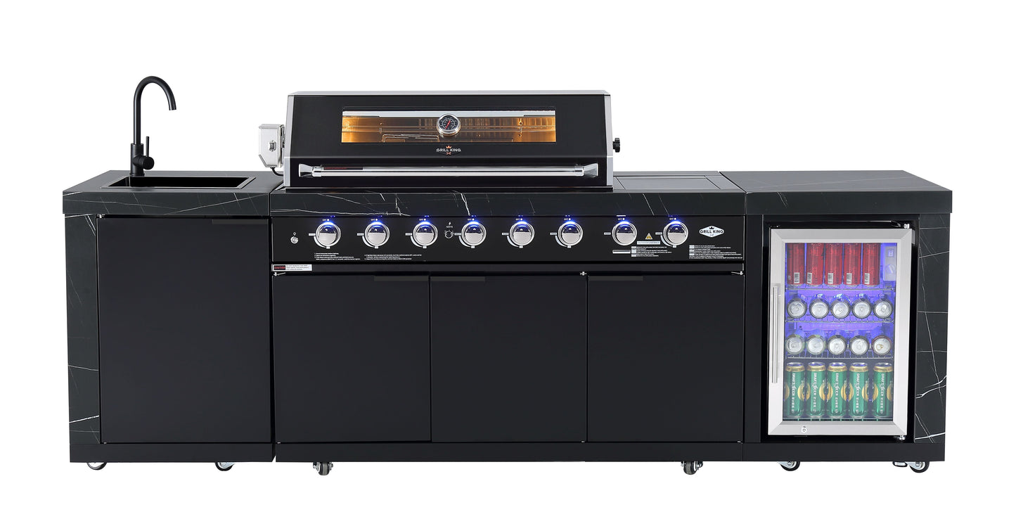 Rockpool Black 6B + 188L Kegerator : Designer Outdoor Kitchen BBQ Package Inc Wok Burner, Fridge, Sink