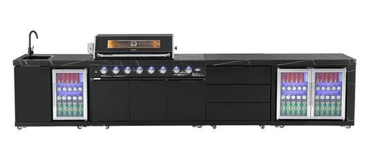 Sink & Fridge Combo Module Suits Rockpool Black BBQ Kitchen Package Inc Stone Finishes, Aluminum Powder coated Cabinets, Tap, Waste, Hose, Castor Wheels