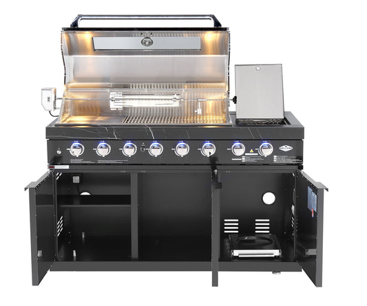 Rockpool Black 6B + 21” Kamado Smoker : Designer Outdoor Kitchen BBQ Package Inc Wok Burner, Fridge, Sink