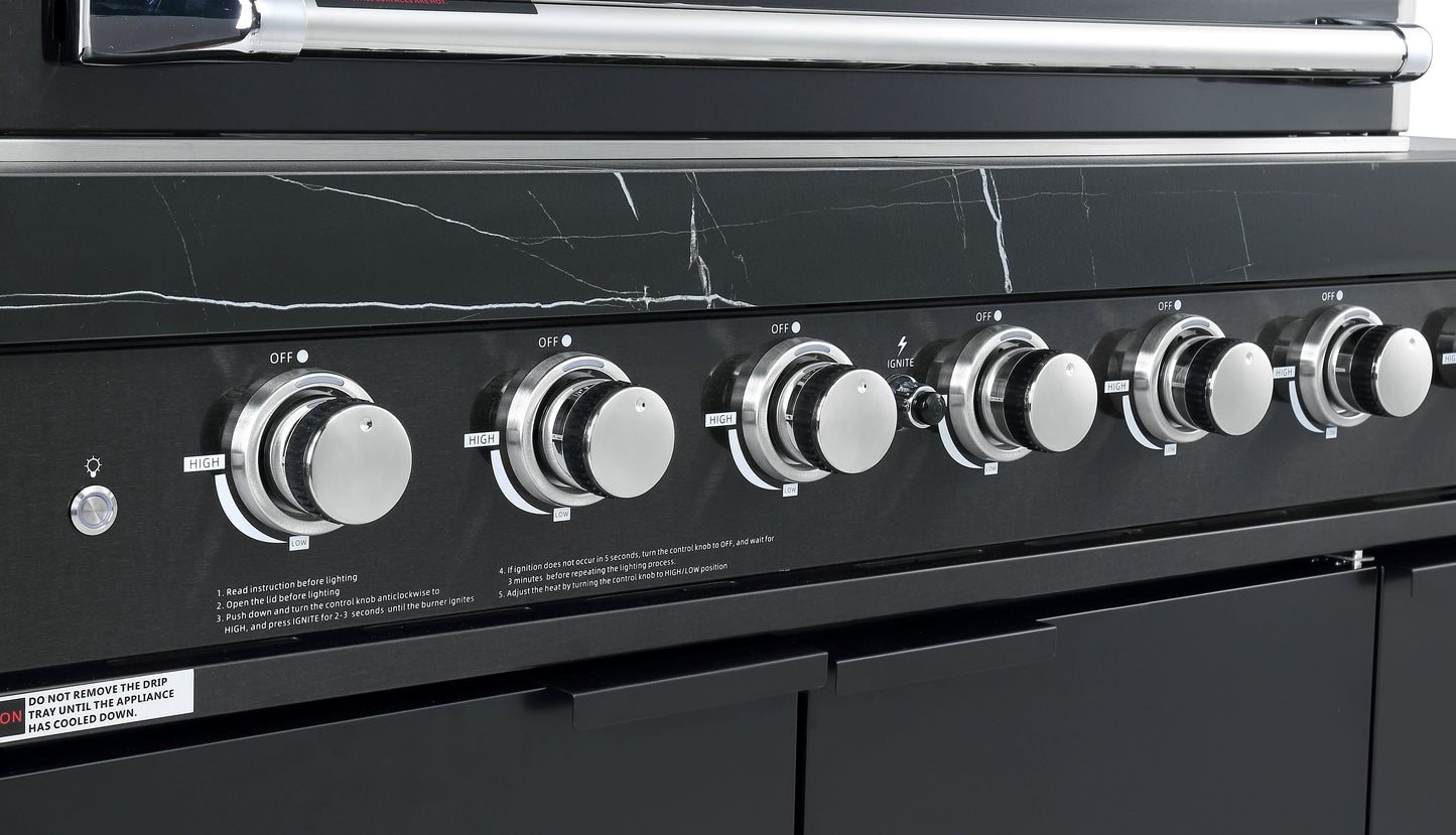 2.4M Rockpool 4B: Designer Black Outdoor BBQ Kitchen Package inc Fridge, Sink Rear Infrared