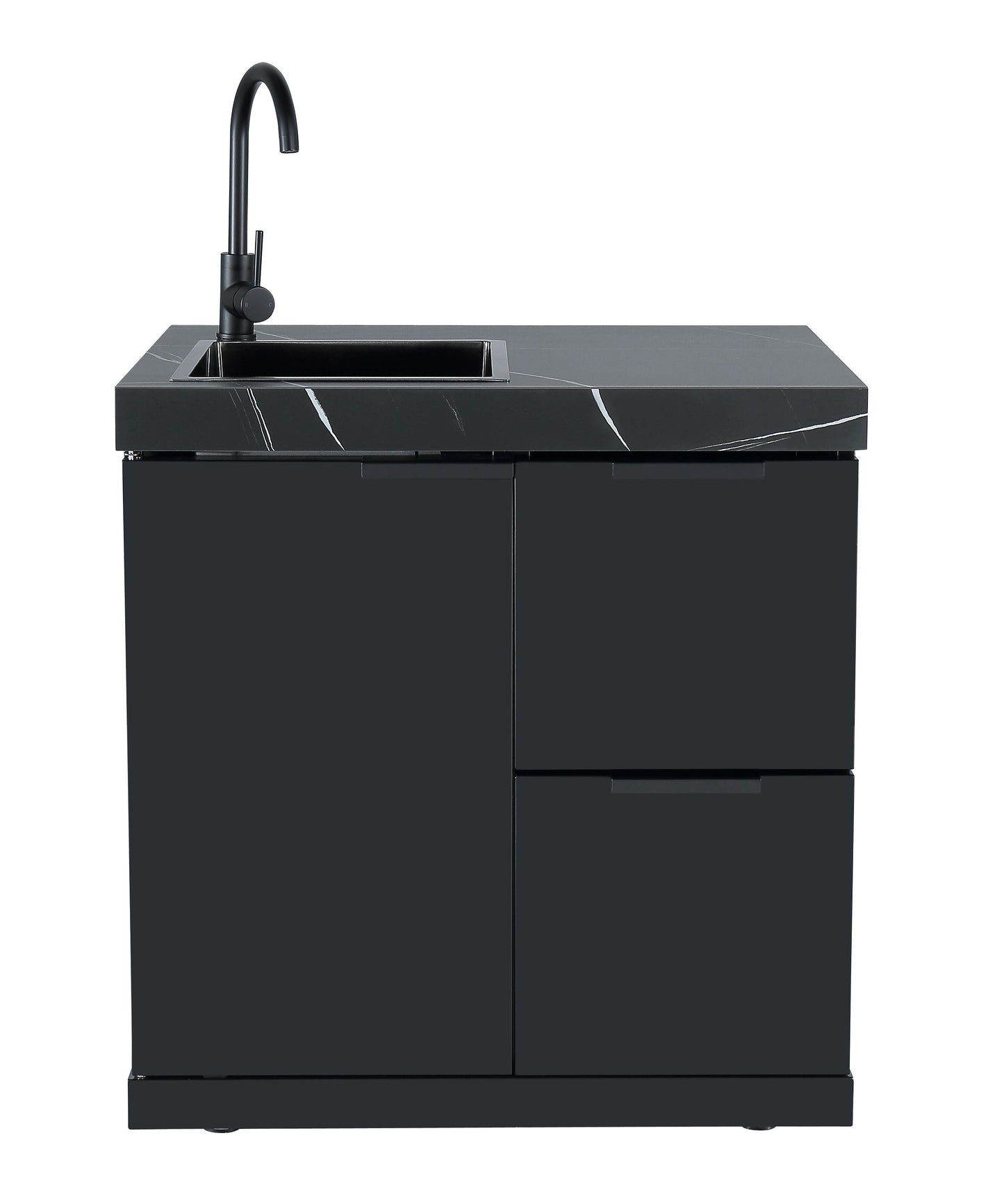 Rockpool 4B: Designer Black Outdoor BBQ Kitchen Package inc 2 Door 208L Fridge + Sink/Drawer Module