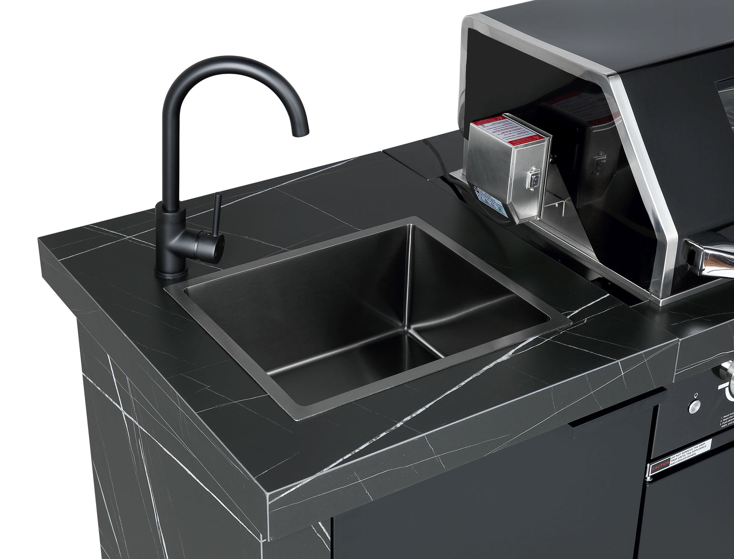 2.4M Rockpool 4B: Designer Black Outdoor BBQ Kitchen Package inc Fridge, Sink Rear Infrared