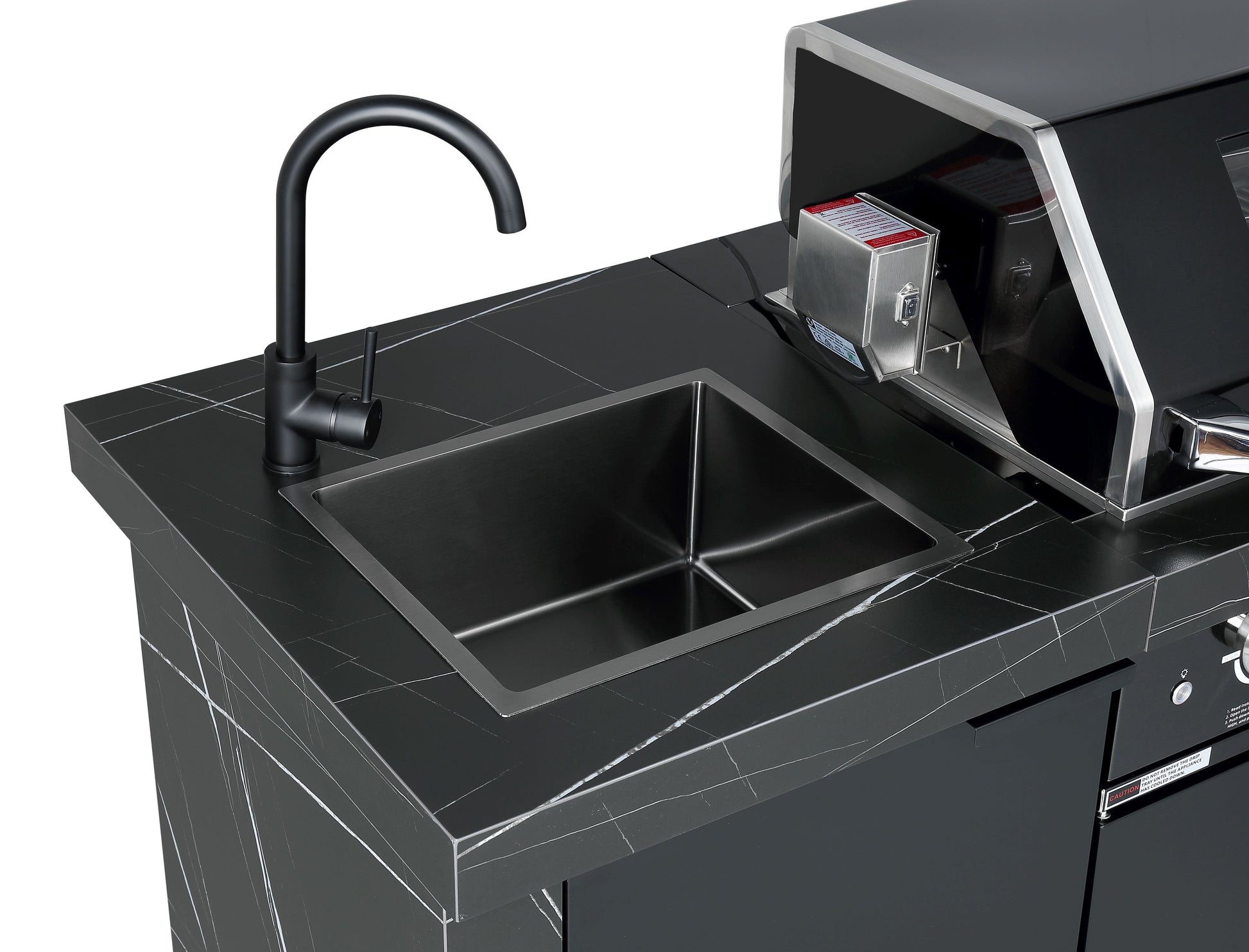 2.4M Rockpool 4B: Designer Black Outdoor BBQ Kitchen Package inc Fridge, Sink Rear Infrared