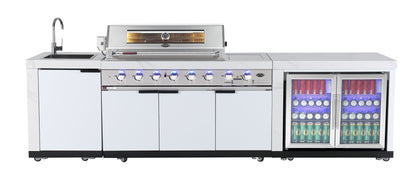 test rey 1 Rockpool 6B + Wok: White Designer 6 Burner Outdoor BBQ Kitchen Package: Inc White Bench, White Doors, Fridge & Sink