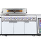 Rockpool 6B + Wok: White Designer 6 Burner Outdoor BBQ Kitchen Package: Inc White Bench, White Doors, Fridge & Sink