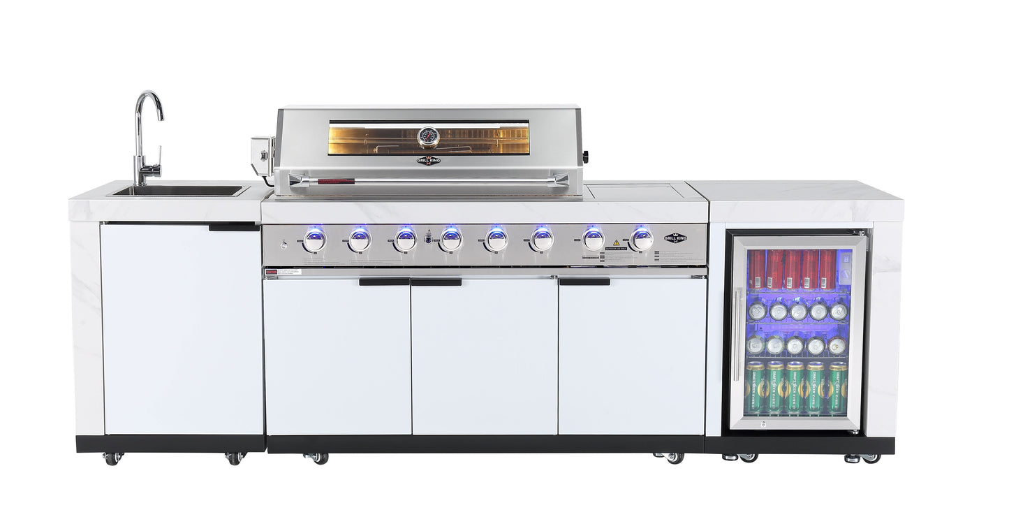 Rockpool White 6B + 188L Kegerator : Designer Outdoor Kitchen BBQ Package Inc Wok Burner, Fridge, Sink