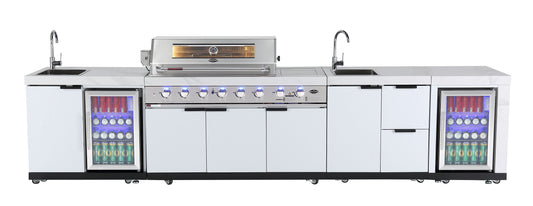 Sink & Draw Module Suits Rockpool White BBQ Kitchen Package Inc Stone Finishes, Aluminum Powder coated Cabinets, Tap, Castor Wheels