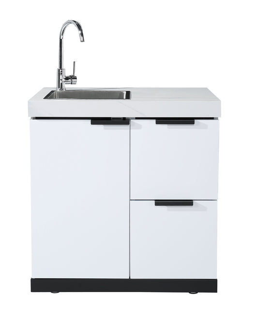 Sink & Draw Module Suits Rockpool White BBQ Kitchen Package Inc Stone Finishes, Aluminum Powder coated Cabinets, Tap, Castor Wheels